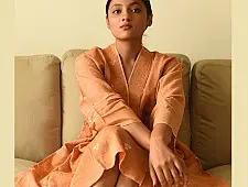 Jamdani - Handloom Cotton Dress - Light Brown