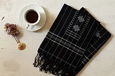 Aamaya . आमाया | Handloom Soft Cotton Jamdani Stole (Two Options) - Black