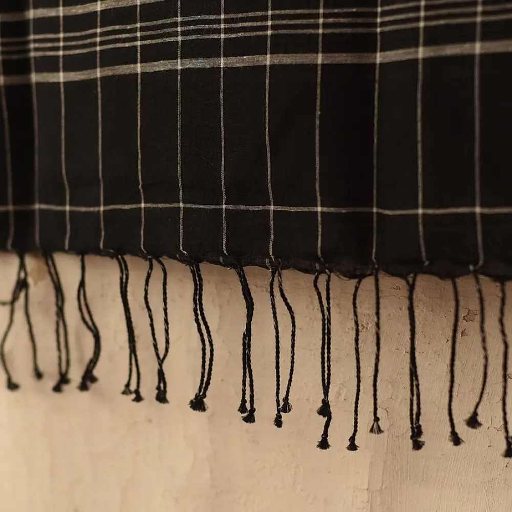 shop Handloom Soft Cotton Jamdani Stole - Black