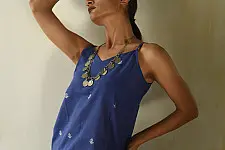 Itr . Jamdani Handloom Sleeveless Top | Royal blue 