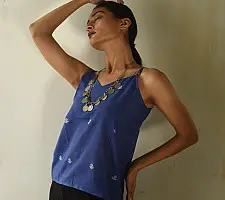 Itr . Jamdani Handloom Sleeveless Top | Royal blue 