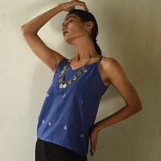 Itr . Jamdani Handloom Sleeveless Top | Royal blue 