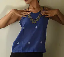 Itr . Jamdani Handloom Sleeveless Top | Royal blue 