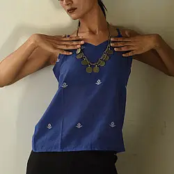 Itr . Jamdani Handloom Sleeveless Top | Royal blue 
