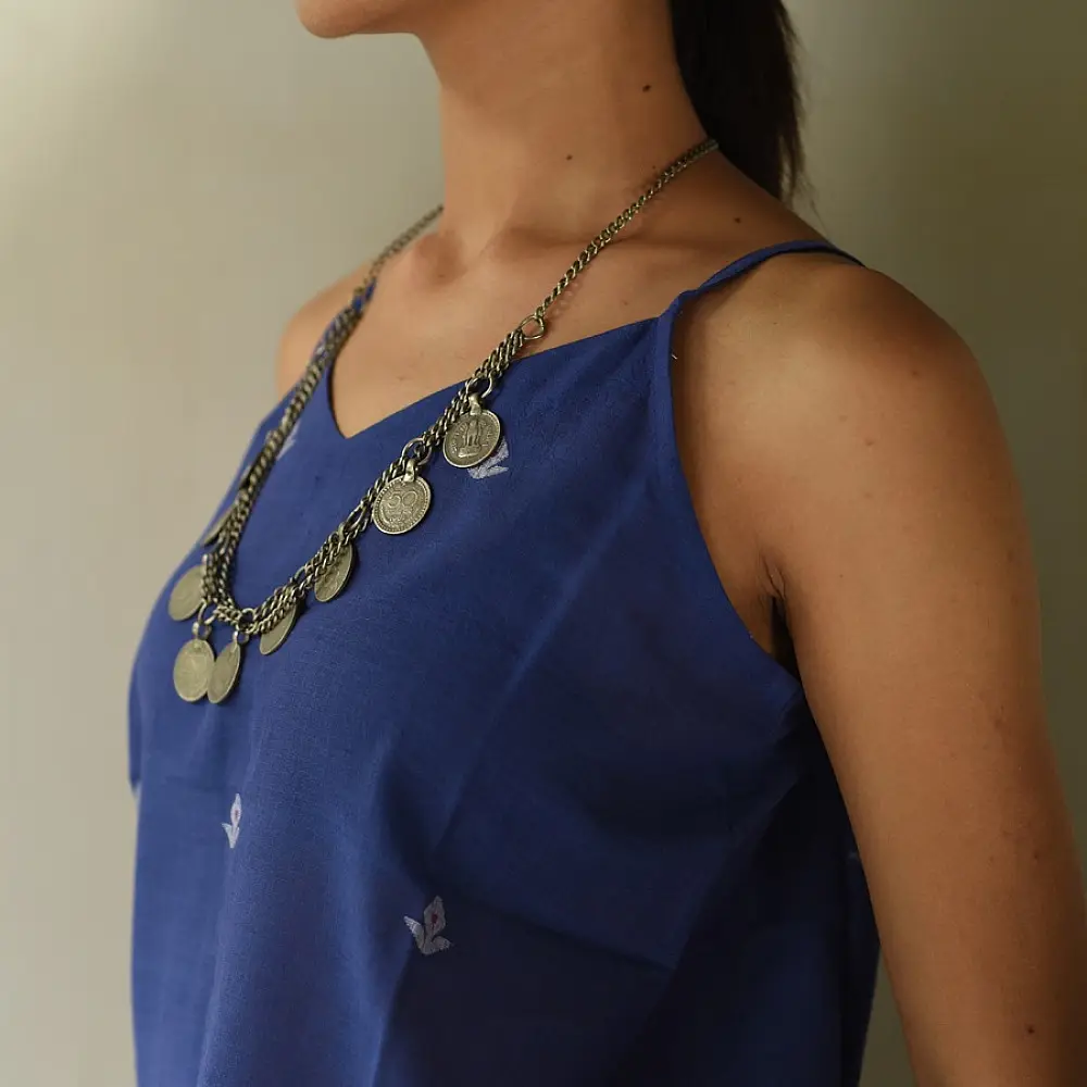buy Handloom Jamdani Sleeveless Blue Top