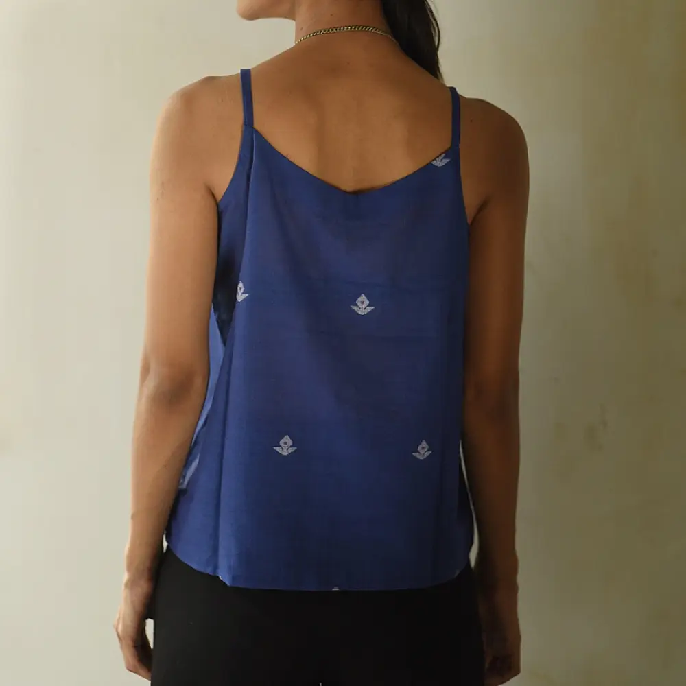 buy Handloom Jamdani Sleeveless Blue Top