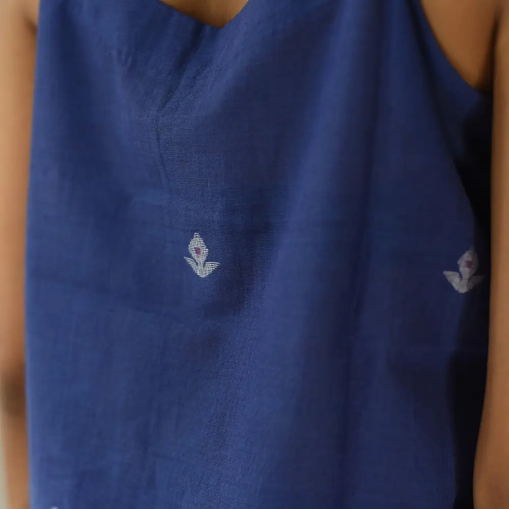 buy Handloom Jamdani Sleeveless Blue Top