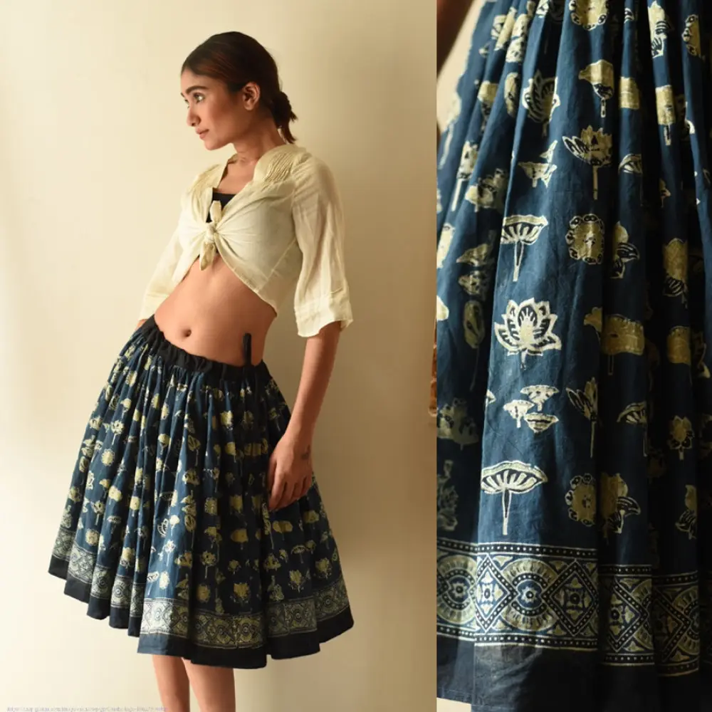 shop Natural Dyed Ajrakh Block Printed -Skirt
