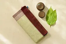 Sadaa . सदा ✡ Begampuri Handspun Pure Cotton Saree - Light Green Stripes