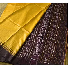 Kamakshi | Pure Tussar Silk Ikat Saree - Yellow & Brown 