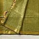 handloom pure cotton saree in subtle olive heena green with woven golden zari striped border and matching handcrafted tassels on pallu