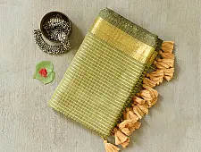 कमला | Handloom Cotton Saree | Zari Checks . Heena