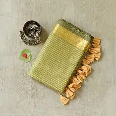 कमला | Handloom Cotton Saree | Zari Checks . Heena