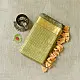handloom pure cotton saree in subtle olive heena green with woven golden zari striped border and matching handcrafted tassels on pallu