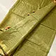 handloom pure cotton saree in subtle olive heena green with woven golden zari striped border and matching handcrafted tassels on pallu