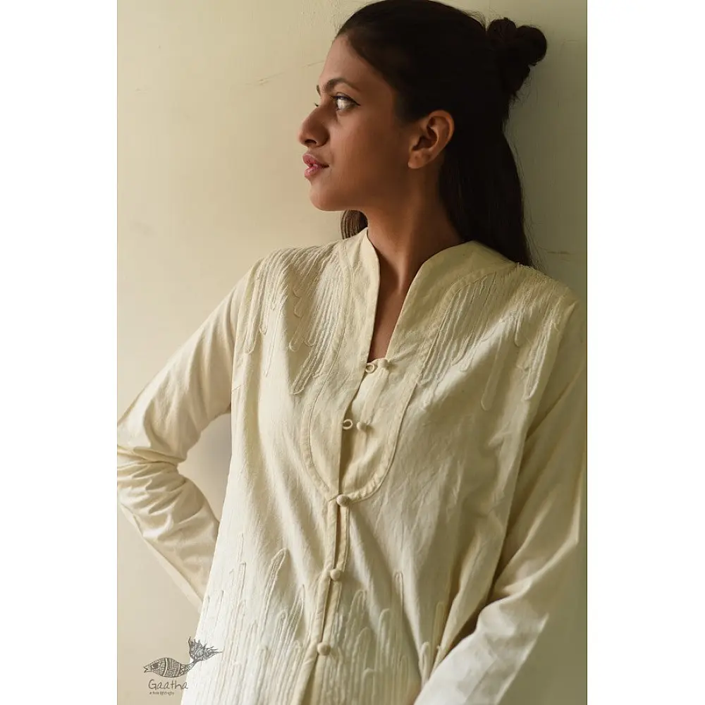 shop Handloom Self Checks Cotton - Off White Top