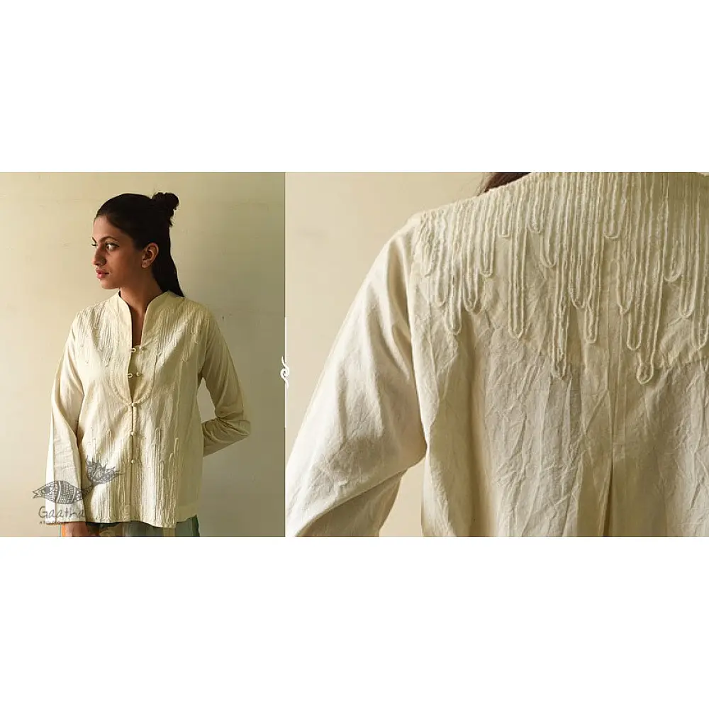 shop Handloom Self Checks Cotton - Off White Top