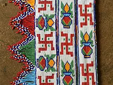 Shubh-Laabh . शुभ लाभ - Glass Bead Door Toran with Side Latkan (Set of Three) - Swastik & Kalash