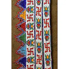 Shubh-Laabh . शुभ लाभ - Glass Bead Door Toran with Side Latkan (Set of Three) - Swastik & Kalash