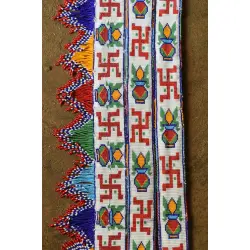 Shubh-Laabh . शुभ लाभ - Glass Bead Door Toran with Side Latkan (Set of Three) - Swastik & Kalash