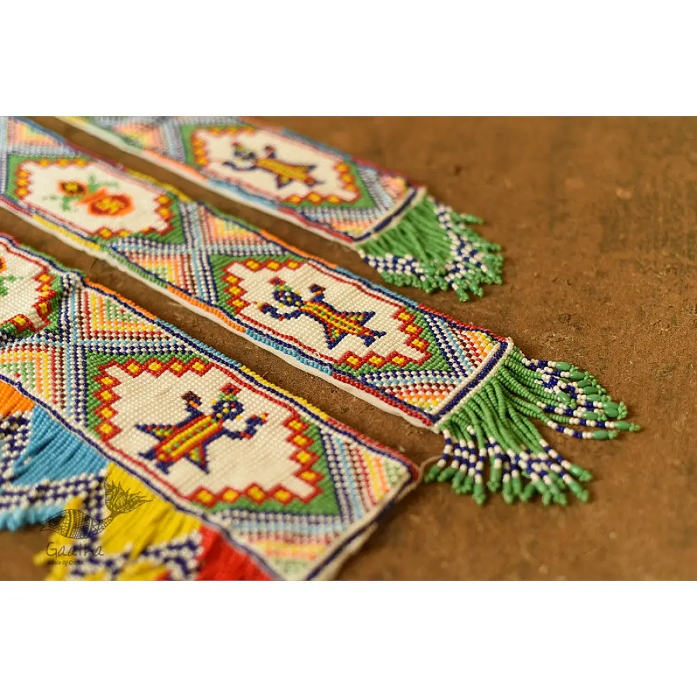 Glass Bead Door Toran with Side Latkan (Set of Three) - Shrinathji & Kalash Motif