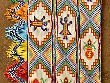 Shubh-Laabh . शुभ लाभ - Glass Bead Door Toran with Side Latkan (Set of Three) - Shrinathji & Kalash Motif