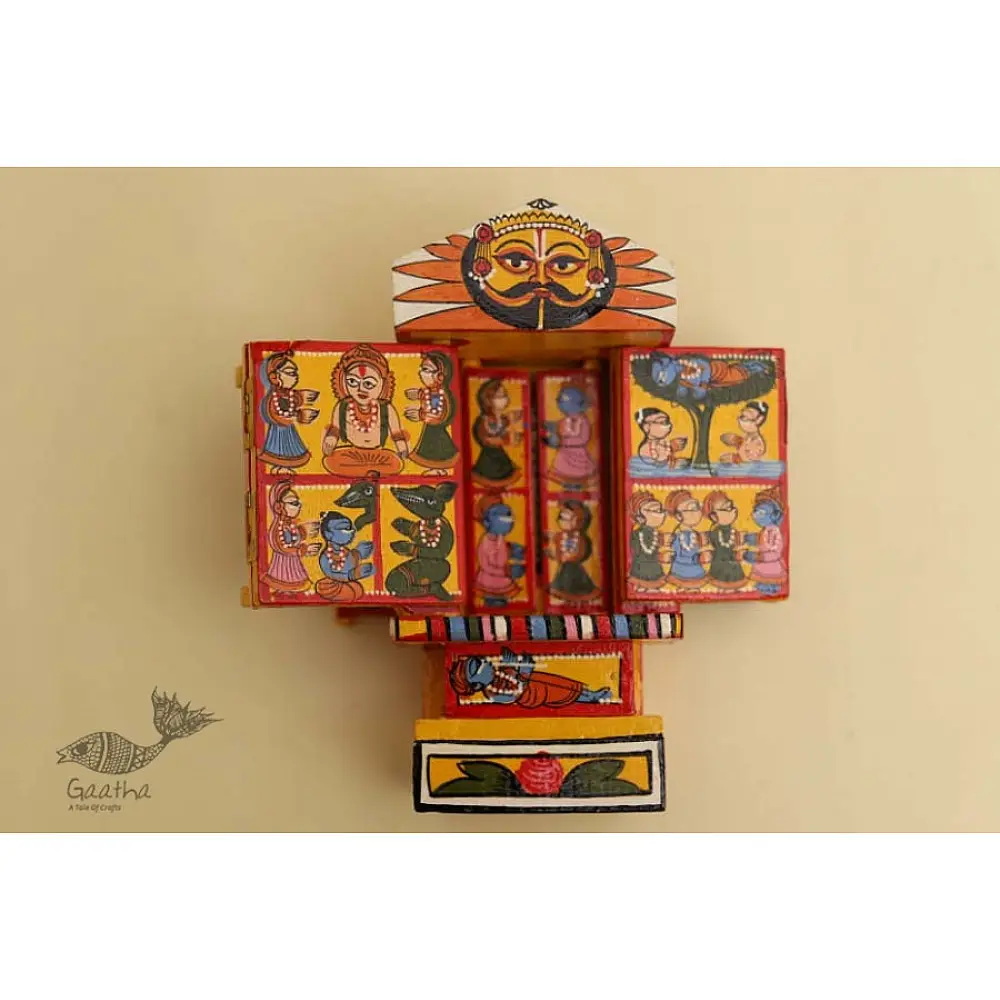 कथनिक ☀ Kaavad ~ A Wooden Shrine (Yellow - 20 cm) ~ 136
