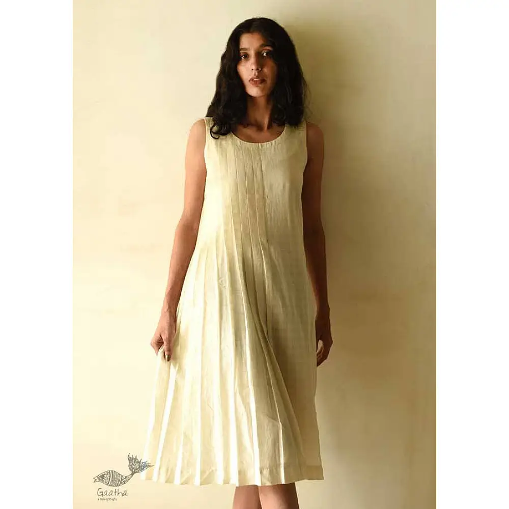 shop Handloom Cotton Designer Off White Sleeve Less Dress