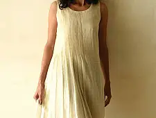 Handloom Cotton Designer Off White Sleeve Less Dress