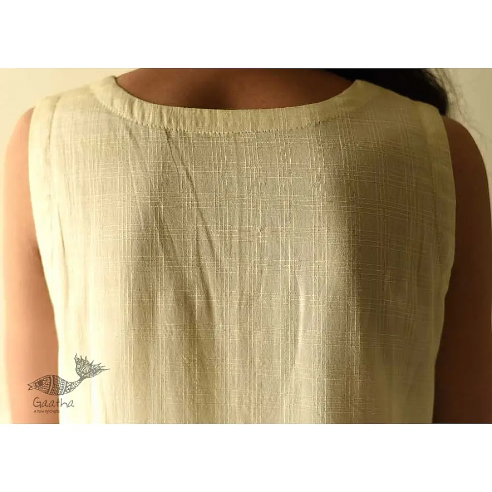 shop Handloom Cotton Designer Off White Sleeve Less Dress