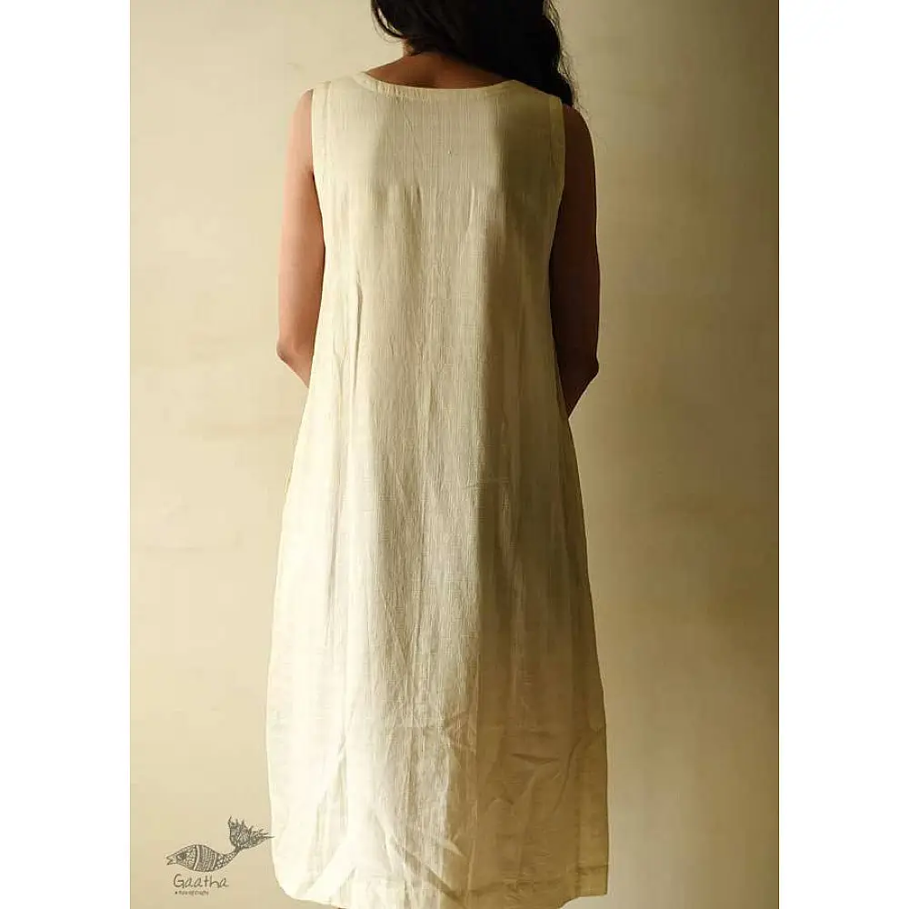 shop Handloom Cotton Designer Off White Sleeve Less Dress