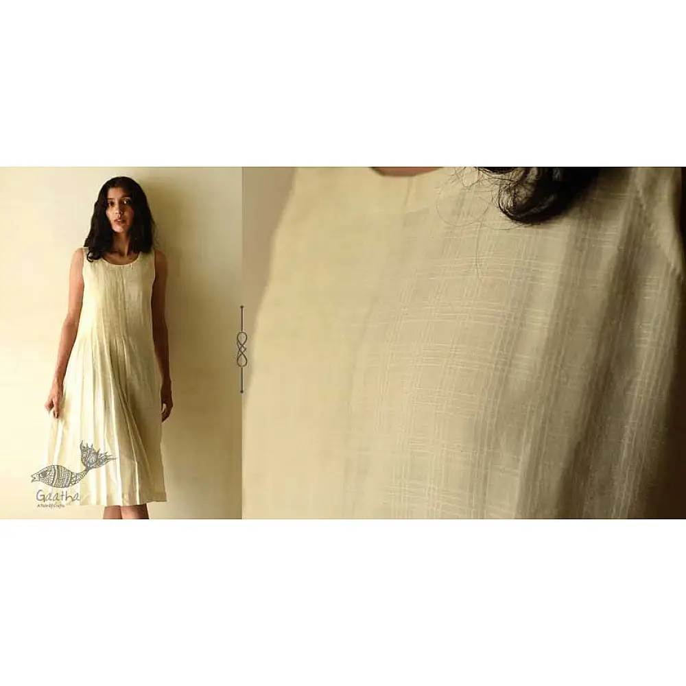 shop Handloom Cotton Designer Off White Sleeve Less Dress