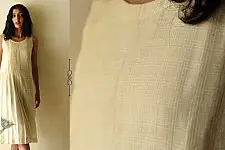 Handloom Cotton Designer Off White Sleeve Less Dress