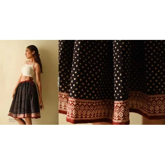 shop Jawariya Block Printed Short Skirt - Black Doted