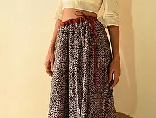 Flowers in a River | Jawariya Block Printed Long Skirt - Black & Red