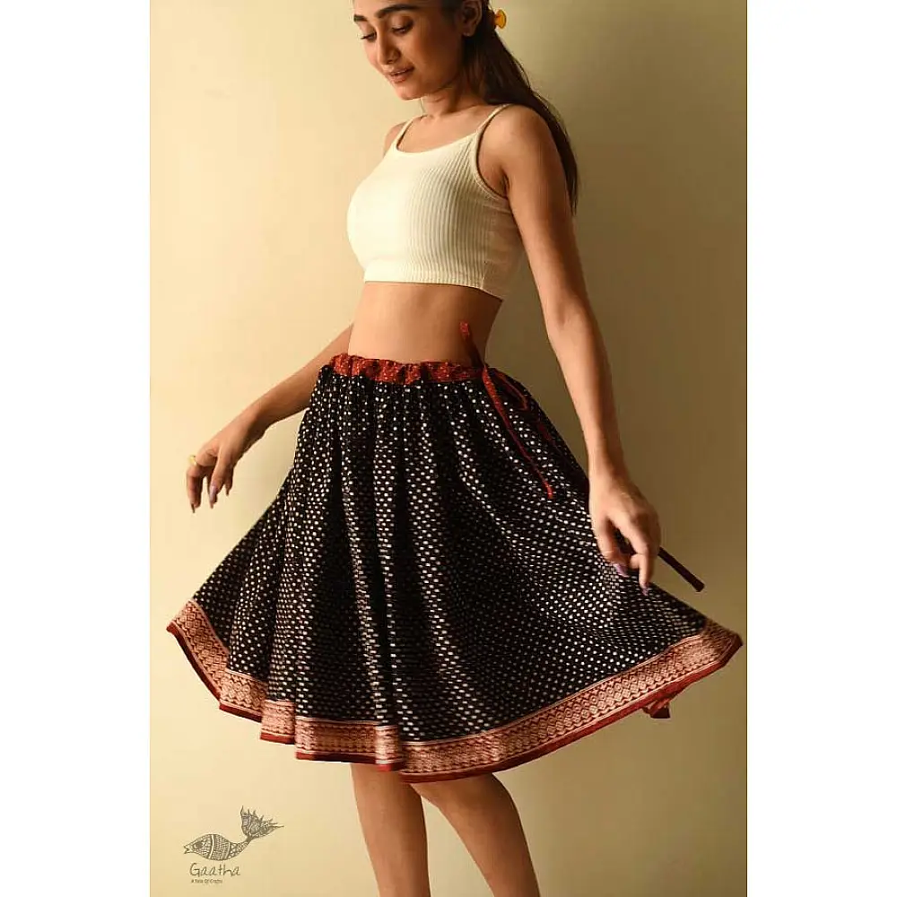 shop Jawariya Block Printed Short Skirt - Black Doted