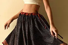 Flowers in a River | Jawariya Block Printed Short Skirt - Black Doted