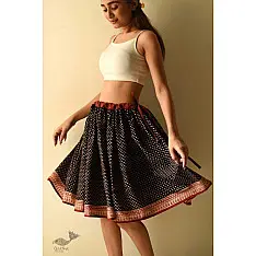 Flowers in a River | Jawariya Block Printed Short Skirt - Black Doted