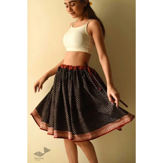 shop Jawariya Block Printed Short Skirt - Black Doted