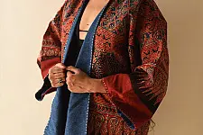 Kimono | Reversible Ajrakh & Denim Red Jacket - Unisex
