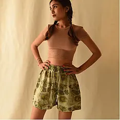 Shorts | Batik Modal Silk Shorts ( Green Colour | Two Options )