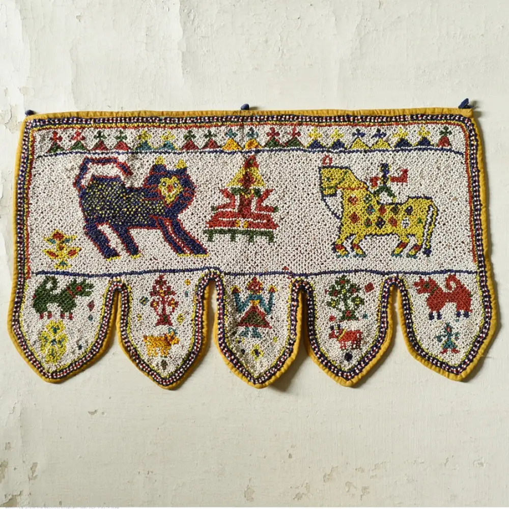 Gujrat Bead Work - Old & Antique Wall Hanging - Lion & Horse Motif