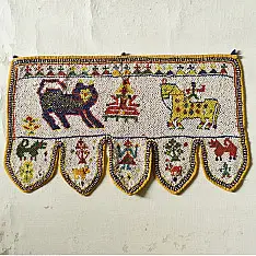Prachin . प्राचीन  ❂ Gujrat Bead Work - Old & Antique Wall Hanging - Lion & Horse Motif