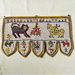 Prachin . प्राचीन  ❂ Gujrat Bead Work - Old & Antique Wall Hanging - Lion & Horse Motif