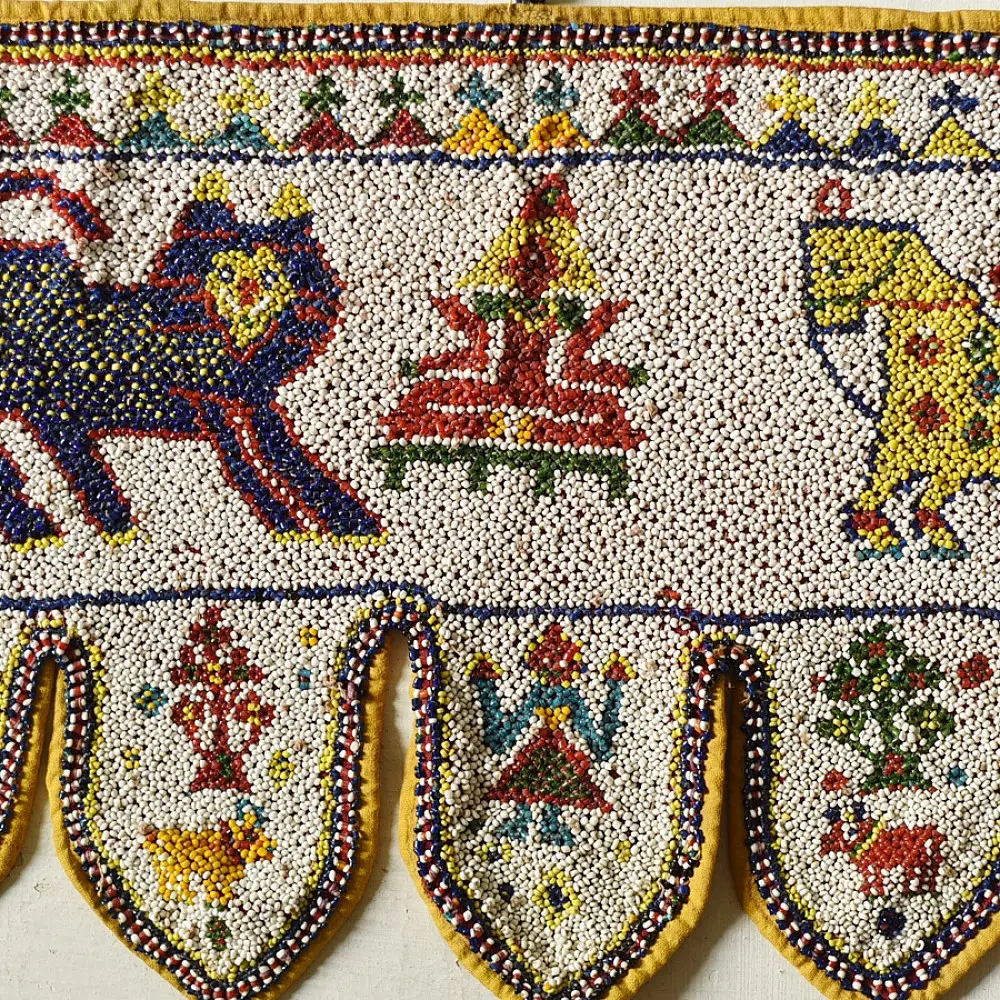Gujrat Bead Work - Old & Antique Wall Hanging - Lion & Horse Motif