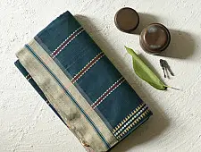 Sadaa . सदा ✡ Begampuri Handloom Cotton Saree - Navy Blue