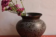 Antiquities from Khajuraho | Brass Lota with Carvings - E
