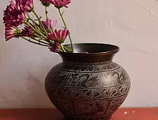 Antiquities from Khajuraho | Brass Lota with Carvings - E