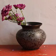 Antiquities from Khajuraho | Brass Lota with Carvings - E