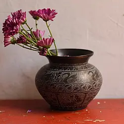 Antiquities from Khajuraho | Brass Lota with Carvings - E